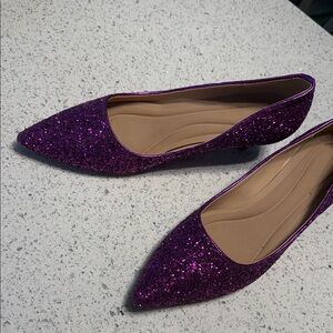Purple Glitter Women's pumps 2” heel skid proof cushion insole